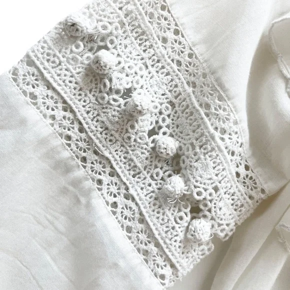 Sea New York Tie Neck Mini Dress White Size 4 Ruffle, Pom-Pom & Tassel Accents - Picture 8 of 14